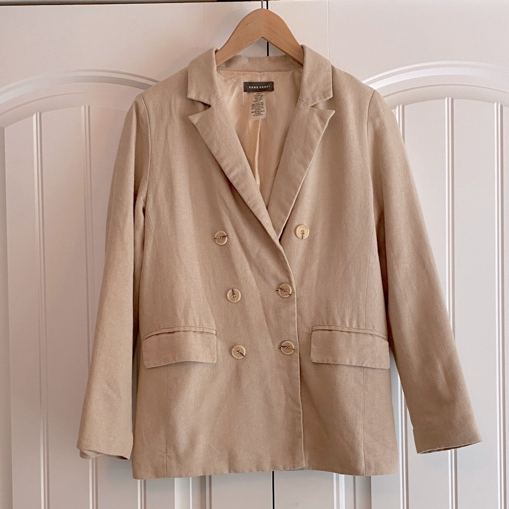 Sans Souci Women's Linen Cotton Blend Khaki Blazer Jacket Size Small‎